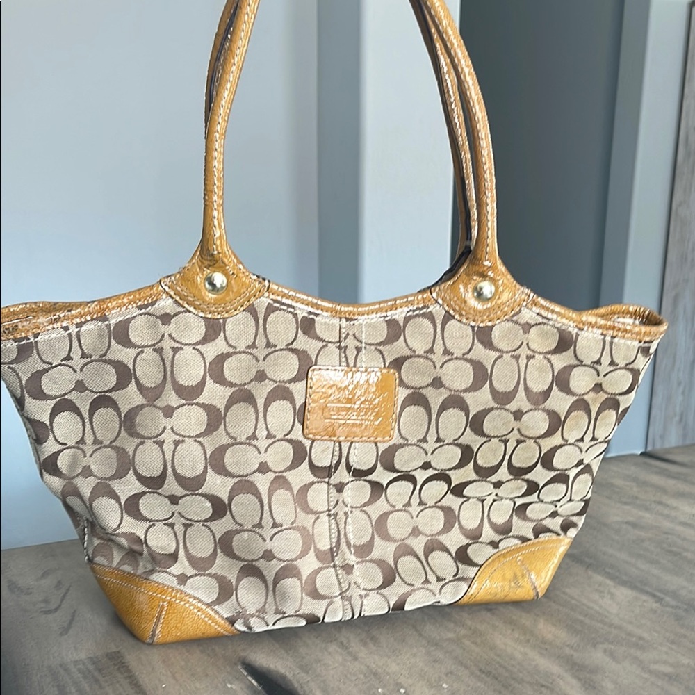 Coach Brown and Tan Patterned Tote Bag